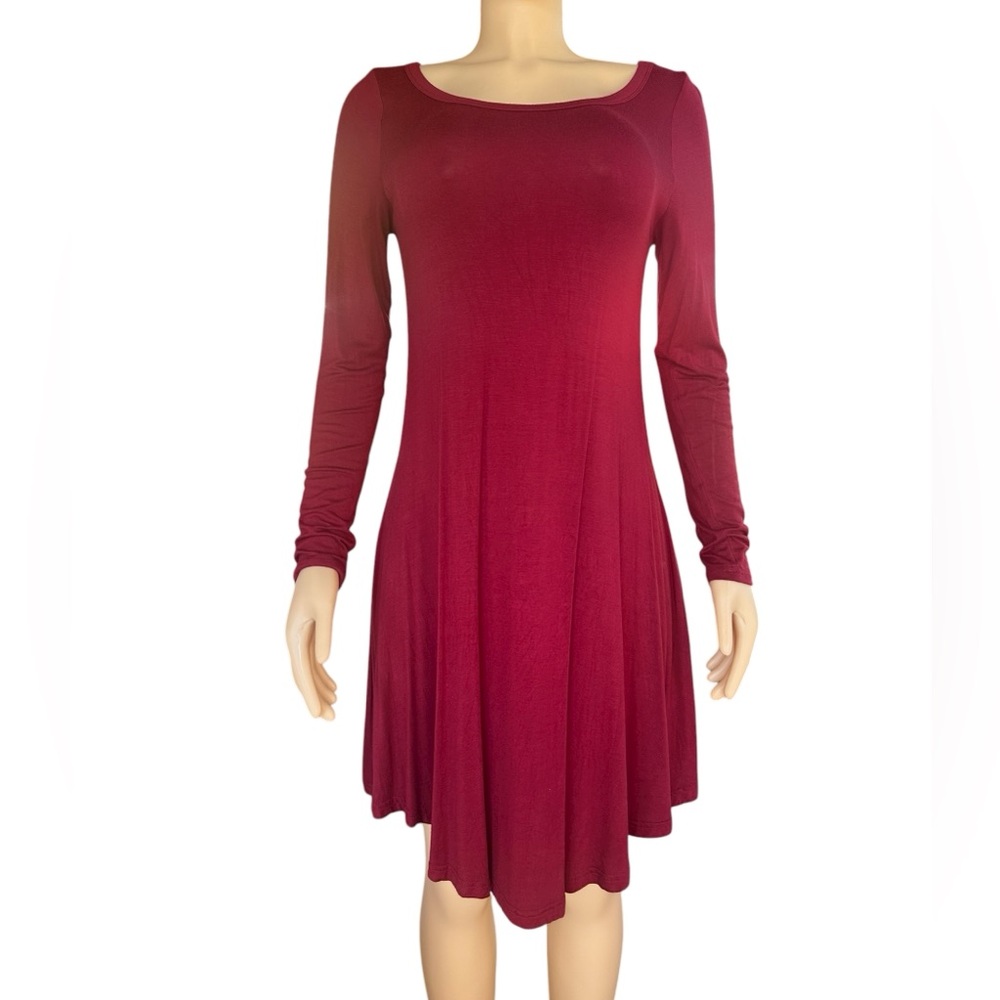 Long Sleeve Burgundy Tee Shirt Dress